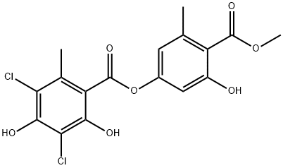 3,5-Dichloro-2,4-dihydroxy-6-methylbenzoic acid 3-hydroxy-4-(methoxycarbonyl)-5-methylphenyl ester 结构式