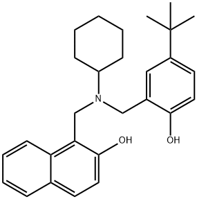 1-[[cyclohexyl-[(2-hydroxy-5-tert-butyl-phenyl)methyl]amino]methyl]nap hthalen-2-ol 结构式