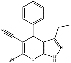 6-氨基-3-乙基-4-苯基-2,4-二氢吡喃并[2,3-C]吡唑-5-甲腈 结构式