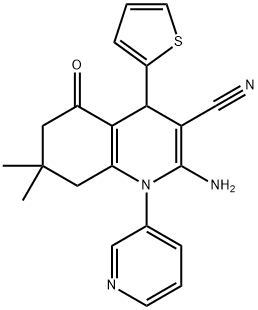 2-amino-7,7-dimethyl-5-oxo-1-(3-pyridinyl)-4-(2-thienyl)-1,4,5,6,7,8-hexahydro-3-quinolinecarbonitrile 结构式