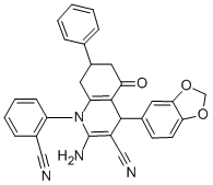 2-amino-4-(1,3-benzodioxol-5-yl)-1-(2-cyanophenyl)-5-oxo-7-phenyl-1,4,5,6,7,8-hexahydro-3-quinolinecarbonitrile 结构式