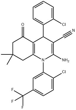 2-amino-4-(2-chlorophenyl)-1-[2-chloro-5-(trifluoromethyl)phenyl]-7,7-dimethyl-5-oxo-1,4,5,6,7,8-hexahydro-3-quinolinecarbonitrile 结构式