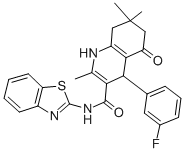 N-(1,3-benzothiazol-2-yl)-4-(3-fluorophenyl)-2,7,7-trimethyl-5-oxo-1,4,5,6,7,8-hexahydro-3-quinolinecarboxamide 结构式