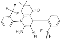 2-amino-7,7-dimethyl-5-oxo-1,4-bis[2-(trifluoromethyl)phenyl]-1,4,5,6,7,8-hexahydro-3-quinolinecarbonitrile 结构式