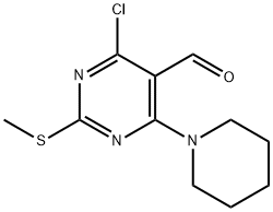 4-CHLORO-2-(METHYLSULFANYL)-6-(1-PIPERIDINYL)-5-PYRIMIDINECARBALDEHYDE 结构式