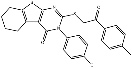 3-(4-chlorophenyl)-2-{[2-(4-methylphenyl)-2-oxoethyl]sulfanyl}-5,6,7,8-tetrahydro[1]benzothieno[2,3-d]pyrimidin-4(3H)-one 结构式