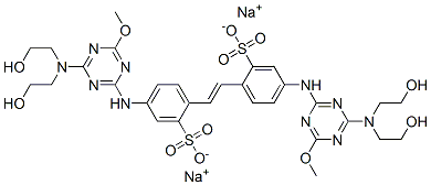 disodium 4,4'-bis[[4-[bis(2-hydroxyethyl)amino]-6-methoxy-1,3,5-triazin-2-yl]amino]stilbene-2,2'-disulphonate 结构式