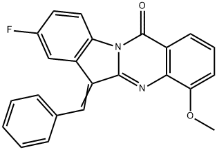 Indolo[2,1-b]quinazolin-12(6H)-one,  8-fluoro-4-methoxy-6-(phenylmethylene)- 结构式