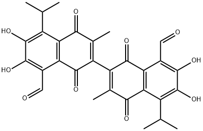 6,6′,7,7′-四羟基-5,5′-二异丙基-3,3′-二甲基-(2,2′-联萘)-1,1′,4,4′-四酮-8,8′-二甲醛 结构式
