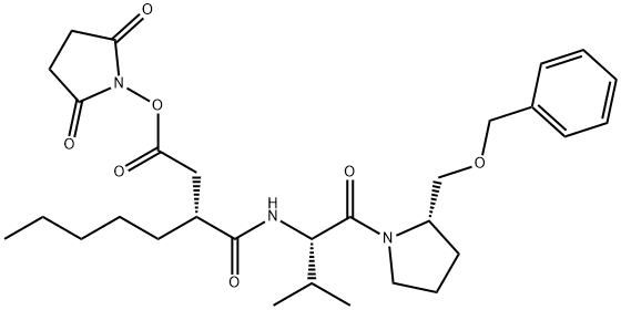 3-(R)-[1-(2-(S)-Benzyloxymethyl-pyrrolidine-1-carbonyl)-2-(S)-methyl-propylcarbamoyl)-octanoic Acid N-Hydroxysuccinimidyl Ester 结构式