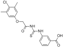 3-[[[[(4-CHLORO-3,5-DIMETHYLPHENOXY)ACETYL]AMINO]THIOXOMETHYL]AMINO]-BENZOIC ACID 结构式