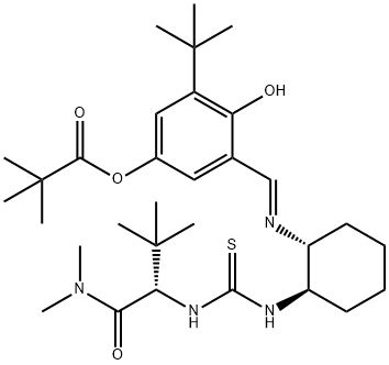 3-[[[(1R,2R)-2-[[[[(1S)-1-[(二甲氨基)羰基]-2,2-二甲基丙基]氨基]硫代甲基]氨基]环己基]亚氨基]甲基]-5-(1,1-二甲基乙基)-4-羟基苯基 2,2-二甲基丙酸酯 结构式