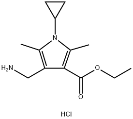 ETHYL 4-(AMINOMETHYL)-1-CYCLOPROPYL-2,5-DIMETHYL-1H-PYRROLE-3-CARBOXYLATE HYDROCHLORIDE 结构式