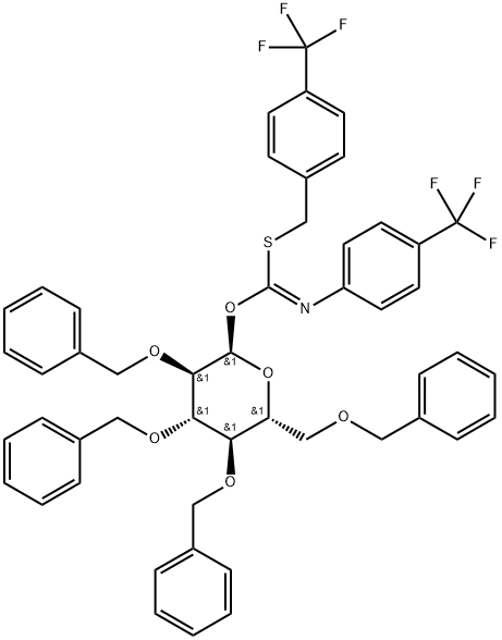 2,3,4,6-四-O-苄基-Α-D-吡喃葡萄糖基-对三氟甲基苄硫代-N-(对三氟甲基苯基)甲酰亚胺盐 结构式