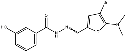 Benzoic  acid,  3-hydroxy-,  [[4-bromo-5-(dimethylamino)-2-furanyl]methylene]hydrazide  (9CI) 结构式