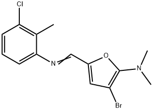 2-Furanamine,  3-bromo-5-[[(3-chloro-2-methylphenyl)imino]methyl]-N,N-dimethyl- 结构式