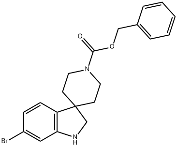 苯甲基 6-溴螺[二氢吲哚并-3,4-哌啶]-1-甲酸基酯 结构式