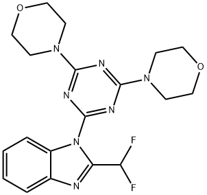 2-(2-二氟甲基苯并咪唑-1-基)-4,6-二吗啉基-1,3,5-三嗪 结构式