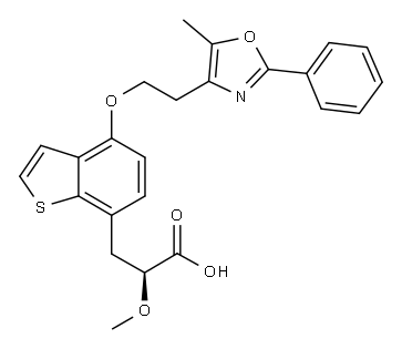 (S)-2-甲氧基-3-[4-[2-(5-甲基-2-苯基恶唑-4-基)乙氧基]苯并[B]噻吩-7-基]丙酸 结构式
