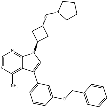 5-(3-苄氧基苯基)-7-[反式-3-[(吡咯烷-1-基)甲基]环丁基]-7H-吡咯并[2,3-D]嘧啶-4-胺 结构式