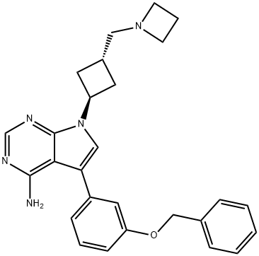 7-[反式-3-(1-氮杂环丁烷甲基)环丁基]-5-[3-(苯甲氧基)苯基]-7H-吡咯[2,3-D]嘧啶-4-胺 结构式