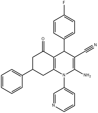 2-amino-4-(4-fluorophenyl)-5-oxo-7-phenyl-1-(3-pyridinyl)-1,4,5,6,7,8-hexahydro-3-quinolinecarbonitrile 结构式