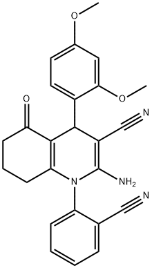 2-amino-1-(2-cyanophenyl)-4-(2,4-dimethoxyphenyl)-5-oxo-1,4,5,6,7,8-hexahydro-3-quinolinecarbonitrile 结构式