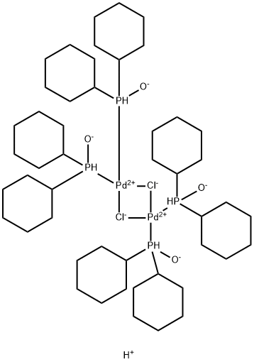 DIHYDROGEN DI-MU-CHLOROTETRAKIS(DICYCLOHEXYLPHOSPHINITO-KP) DIPALLADATE(2-) 结构式