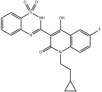 2(1H)-QUINOLINONE, 1-(2-CYCLOPROPYLETHYL)-3-(1,1-DIOXIDO-2H-1,2,4-BENZOTHIADIAZIN-3-YL)-6-FLUORO-4-HYDROXY- 结构式