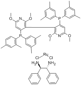 二氯[(R)-(+)-2,2',6,6'-四甲氧基-4,4'-双(二(3,5-二甲苯基)膦基)-3,3'-联吡啶][(1R,2R)-(+)-1,2-二苯基乙二胺]合钌(II) 结构式