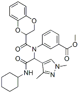 Benzoic acid, 3-[[2-(cyclohexylamino)-1-(1,3-dimethyl-1H-pyrazol-4-yl)-2-oxoethyl][(2,3-dihydro-1,4-benzodioxin-2-yl)carbonyl]amino]-, methyl ester (9CI) 结构式