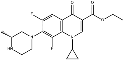 (R)-乙基 1-环丙基-6,8-二氟-7-(3-甲基哌嗪-1-基)-4-氧代-1,4-二氢喹啉-3-甲酸酯 结构式