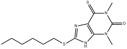 6,7-Dihydro-1,3-dimethyl-8-(hexylthio)-6-thioxo-1H-purin-2(3H)-one 结构式