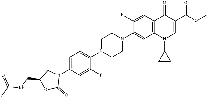 3-Quinolinecarboxylic acid, 7-[4-[4-[(5S)-5-[(acetylaMino)Methyl]-2-oxo-3-oxazolidinyl]-2-fluorophenyl]-1-piperazinyl]-1-cyclopropyl-6-fluoro-1,4-dihydro-4-oxo-, Methyl ester 结构式