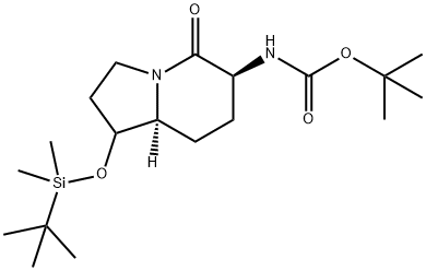 Carbamic acid, [(6S,8aS)-1-[[(1,1-dimethylethyl)dimethylsilyl]oxy]octahydro-5-oxo-6-indolizinyl]-, 1,1-dimethylethyl ester (9CI) 结构式