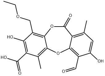 9-ethoxymethyl-4-formyl-3,8-dihydroxy-1,6-dimethyl-11-oxodibenzo[b,e][1,4]dioxepin-7-carboxylic acid  结构式