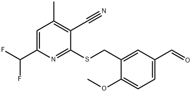 6-(二氟甲基)-2-[(5-甲酰-2-甲氧基苄基)硫代]-4-甲基氰吡啶 结构式