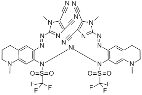 双[N-[6-[2-(4,5-二氰基-1-甲基-1H-咪唑-2-基-N3)二氮烯基-N1]-1,2,3,4-四氢-1-甲基-7-喹啉基]-1,1,1-三氟甲磺酰胺-N]-镍 结构式