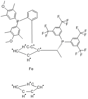 (R)-1-[(R)-2-(2'-二(3,5-二甲基-4-甲氧基苯基)苯基膦)三戊铁基]乙基(双-3,5-三氯甲基苯基)膦 结构式