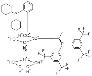 (R)-1-((R)-2-(2'-二环己基膦苯基)三戊铁基]乙基(双-3,5-三氟甲基苯基)膦 结构式