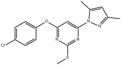 PYRIMIDINE, 4-(4-CHLOROPHENOXY)-6-(3,5-DIMETHYL-1H-PYRAZOL-1-YL)-2-(METHYLTHIO)- 结构式