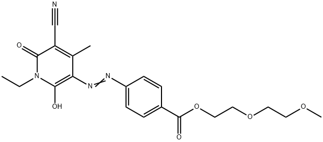 4-[(5-氰基-1-乙基-1,6-二氢-2-羟基-4-甲基-6-氧代-3-吡啶基)偶氮]-苯甲酸-2-(2-甲氧基乙氧基)乙酯 结构式
