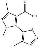 1,3-DIMETHYL-5-(4-METHYL-1,2,3-THIADIAZOL-5-YL)-1H-PYRAZOLE-4-CARBOXYLIC ACID,90%+ 结构式