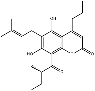 4-Propyl-5,7-dihydroxy-6-(3-methyl-2-butenyl)-8-(2-methylbutyryl)-2H-1-benzopyran-2-one 结构式