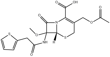 (6R)-3-(acetoxymethyl)-7-methoxy-8-oxo-7-(2-thienylacetamido)-5-thia-1-azabicyclo[4.2.0]oct-2-ene-2-carboxylic acid 结构式