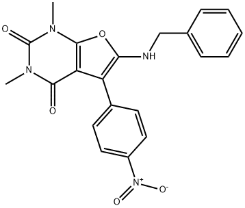 Furo[2,3-d]pyrimidine-2,4(1H,3H)-dione,  1,3-dimethyl-5-(4-nitrophenyl)-6-[(phenylmethyl)amino]- 结构式