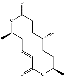 (3E,6R,9E,11R,14R)-11-Hydroxy-6,14-dimethyl-1,7-dioxacyclotetradeca-3,9-diene-2,8-dione 结构式