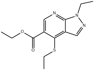 1H-Pyrazolo(3,4-b)pyridine-5-carboxylic acid, 1-ethyl-4-(ethylthio)-,  ethyl ester 结构式