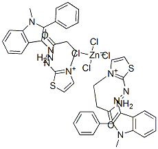 bis[3-(3-amino-3-oxopropyl)-2-[(1-methyl-2-phenyl-1H-indol-3-yl)azo]thiazolium] tetrachlorozincate(2-) 结构式