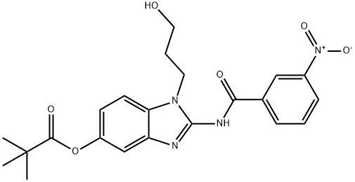 3-硝基-N-[1-(3-羟基丙基)-5-(2,2-二甲基丙酰基氧基)-1H-苯并咪唑-2-基]苯甲酰胺 结构式